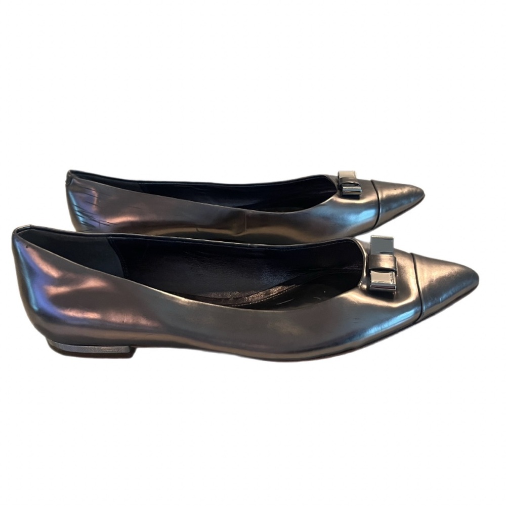 Coach Silver Metallic Pointed Toe Loafer size